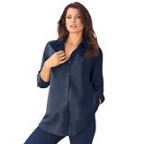 Plus Size Women's Long-Sleeve Kate Big Shirt by Roaman's in Navy (Size 26 W) Button Down Shirt Blouse