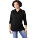 Plus Size Women's Long-Sleeve Polo Ultimate Tee by Roaman's in Black (Size M) Shirt