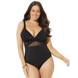 Plus Size Women's Cut Out Mesh Underwire One Piece Swimsuit by Swimsuits For All in Black (Size 6)