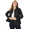 Plus Size Women's Denim Style Leather Jacket by Jessica London in Black (Size 16 W) Soft Calfskin Trucker Jacket