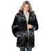 Plus Size Women's Faux Fur Snowflake Print Hooded Jacket by Woman Within in Black Winter Fair Isle (Size 3X)