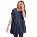 Plus Size Women's Short-Sleeve Pintucked Henley Tunic by Woman Within in Navy (Size 18/20)