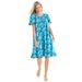 Plus Size Women's Short Floral Print Cotton Gown by Dreams & Co. in Caribbean Blue Roses (Size M) Pajamas