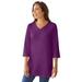 Plus Size Women's Perfect Three-Quarter Sleeve V-Neck Tunic by Woman Within in Plum Purple (Size M)