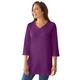 Plus Size Women's Perfect Three-Quarter Sleeve V-Neck Tunic by Woman Within in Plum Purple (Size M)