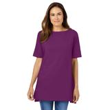 Plus Size Women's Perfect Short-Sleeve Boatneck Tunic by Woman Within in Plum Purple (Size 4X)