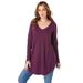 Plus Size Women's V-Neck Thermal Tunic by Roaman's in Dark Berry (Size 26/28) Long Sleeve Shirt
