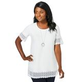 Plus Size Women's Stretch Cotton Crochet Trim Tunic by Jessica London in White (Size 12) Long Shirt