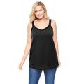 Plus Size Women's Lace-Trim V-Neck Tank by Woman Within in Black (Size 22/24) Top