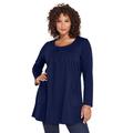 Plus Size Women's Long-Sleeve Two-Pocket Soft Knit Tunic by Roaman's in Navy (Size 1X) Shirt