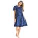Plus Size Women's Short Floral Print Cotton Gown by Dreams & Co. in Evening Blue Flowers (Size L) Pajamas