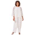 Plus Size Women's Three-Piece Lace Duster & Pant Suit by Roaman's in White (Size 34 W) Duster, Tank, Formal Evening Wide Leg Trousers