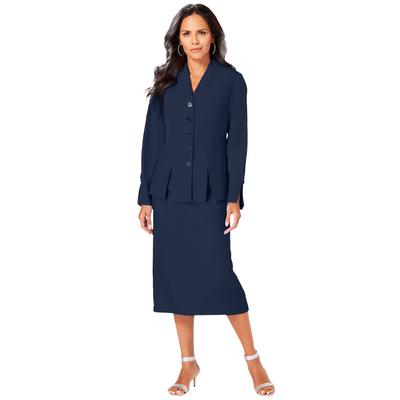 Plus Size Women's Plus Size Long Sleeve Shawl-Collar Jacket & Sheath Skirt Set - 2-Piece Suit by Roaman's in Navy (Size 16 W) Skirt Suit