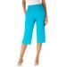 Plus Size Women's Soft Knit Capri Pant by Roaman's in Ocean (Size L) Pull On Elastic Waist