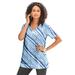 Plus Size Women's V-Neck Ultimate Tee by Roaman's in Blue Bias Stripe (Size 4X) 100% Cotton T-Shirt