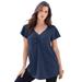 Plus Size Women's Flutter-Sleeve Sweetheart Ultimate Tee by Roaman's in Navy (Size 22/24) Long T-Shirt Top