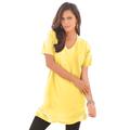 Plus Size Women's Short-Sleeve V-Neck Ultimate Tunic by Roaman's in Lemon Mist (Size L) Long T-Shirt Tee
