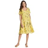 Plus Size Women's Short Pullover Crinkle Dress by Woman Within in Primrose Yellow Leaf (Size 34 W)