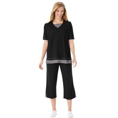 Plus Size Women's Striped Inset & Capri Set by Woman Within in Black Mini Stripe (Size 38/40) Pants