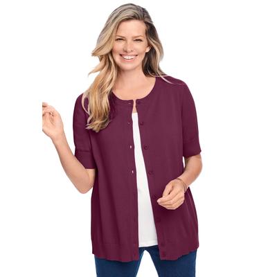 Plus Size Women's Perfect Elbow-Length Sleeve Cardigan by Woman Within in Deep Claret (Size 1X) Sweater