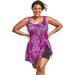 Plus Size Women's Side-Slit Swim Dress by Swim 365 in Bright Fuchsia Leaf (Size 14) Swimsuit