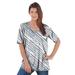 Plus Size Women's V-Neck Ultimate Tee by Roaman's in Grey Bias Stripe (Size S) 100% Cotton T-Shirt