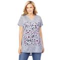 Plus Size Women's Marled V-Neck Tunic by Woman Within in Navy Pink Floral Placement (Size 18/20)