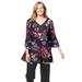 Plus Size Women's Embellished Pleated Blouse by Woman Within in Black Tossed Bouquet (Size 26/28) Shirt