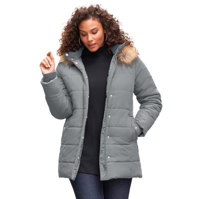 Plus Size Women's Classic-Length Quilted Puffer Jacket by Roaman's in Gunmetal (Size 1X) Winter Coat