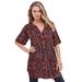 Plus Size Women's Short-Sleeve Angelina Tunic by Roaman's in Multi Mirrored Medallion (Size 30 W) Long Button Front Shirt