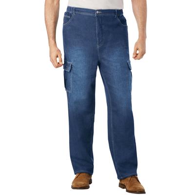 Men's Big & Tall Relaxed Fit Cargo Denim Look Sweatpants by KingSize in Stonewash (Size 5XL) Jeans