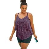 Plus Size Women's Longer-Length Tiered-Ruffle Tankini Top by Swim 365 in Black Pink Dot (Size 26)