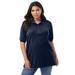 Plus Size Women's Oversized Polo Tunic by Roaman's in Navy (Size 26/28) Short Sleeve Big Shirt