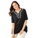 Plus Size Women's 7-Day Embroidered Layered-Look Tunic by Woman Within in Black Flower Embroidery (Size 34/36)