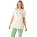 Plus Size Women's 7-Day Embroidered Pointelle Tunic by Woman Within in Ivory Floral Embroidery (Size 2X)