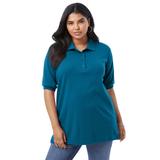 Plus Size Women's Oversized Polo Tunic by Roaman's in Peacock Teal (Size 42/44) Short Sleeve Big Shirt