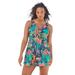 Plus Size Women's Twist-Front Swim Dress by Swim 365 in Black Tropical Floral (Size 20) Swimsuit Cover Up