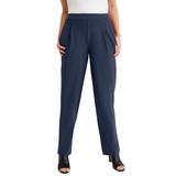 Plus Size Women's Stretch Knit Crepe Straight Leg Pants by Jessica London in Navy (Size 28 W) Stretch Trousers