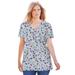 Plus Size Women's Perfect Printed Short-Sleeve V-Neck Tee by Woman Within in Heather Grey Pretty Floral (Size S) Shirt