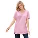 Plus Size Women's Perfect Short-Sleeve Shirred V-Neck Tunic by Woman Within in Pink (Size 1X)