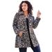 Plus Size Women's Plush Fleece Jacket by Roaman's in Khaki Graphic Spots (Size 6X) Soft Coat