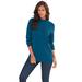Plus Size Women's Fine Gauge Drop Needle Mockneck Sweater by Roaman's in Ocean Teal (Size 1X)