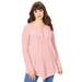 Plus Size Women's Lace Yoke Pullover by Roaman's in Soft Blush (Size L) Sweater