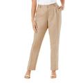 Plus Size Women's Linen Pleat-Front Pant by Jessica London in New Khaki (Size 12 W)