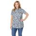 Plus Size Women's Perfect Printed Short-Sleeve Polo Shirt by Woman Within in Heather Grey Pretty Floral (Size 3X)