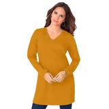 Plus Size Women's Long-Sleeve V-Neck Ultimate Tunic by Roaman's in Rich Gold (Size 5X) Long Shirt