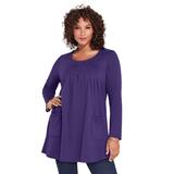 Plus Size Women's Long-Sleeve Two-Pocket Soft Knit Tunic by Roaman's in Midnight Violet (Size 4X) Shirt