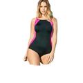 Plus Size Women's Colorblock One-Piece Swimsuit with Shelf Bra by Swim 365 in Black Fuchsia (Size 18)