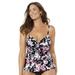 Plus Size Women's Tie Front Underwire Tankini Top by Swimsuits For All in Pink Burst (Size 10)