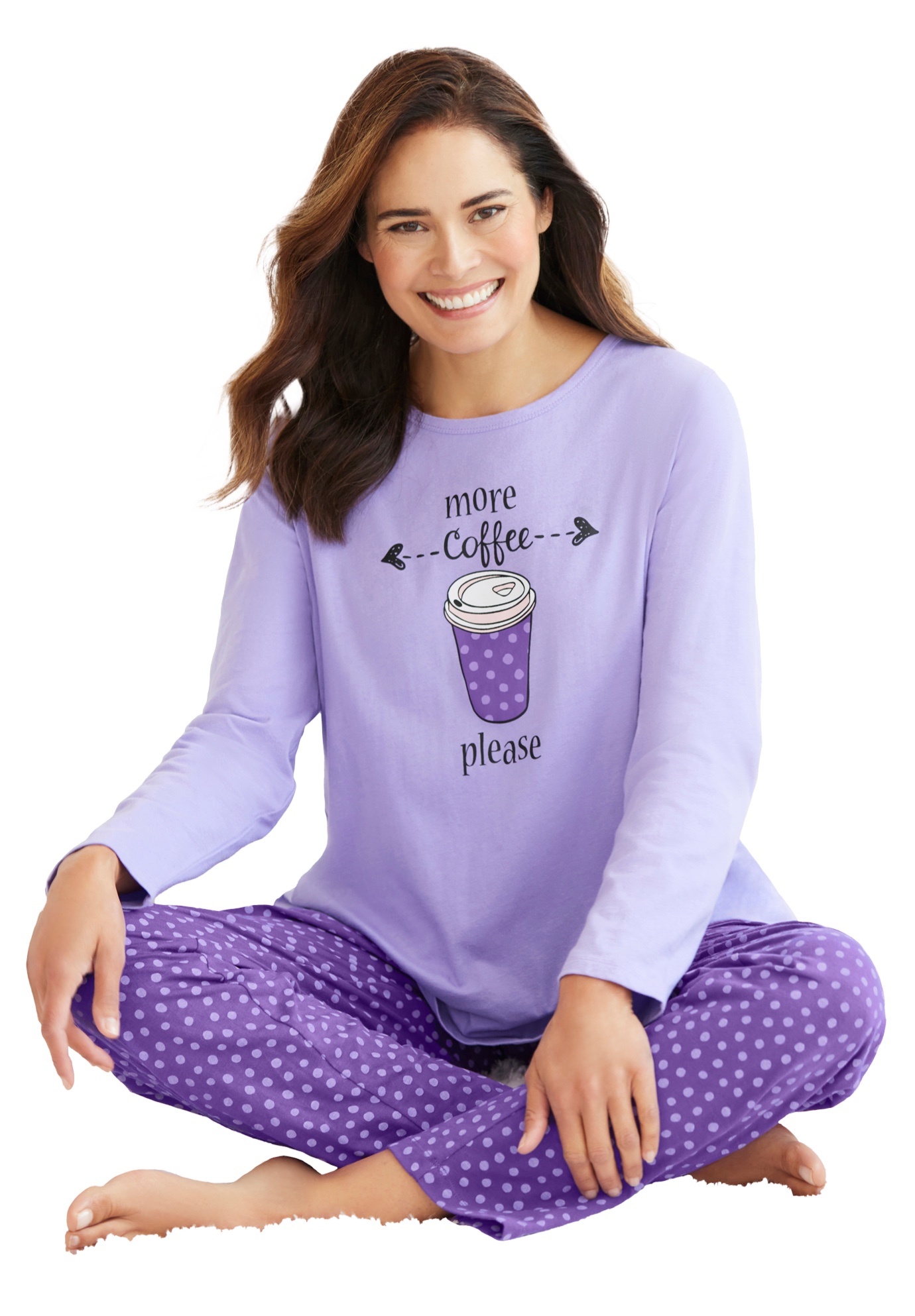 Plus Size Women's Long Sleeve Knit PJ Set by Dreams & Co. in Plum Burst Dot (Size 30/32) Pajamas